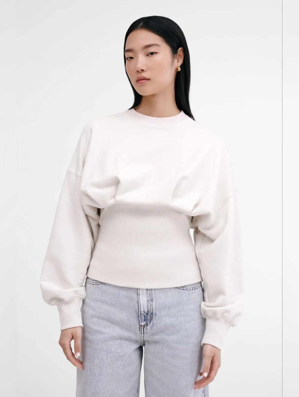 Marcella NYC Maris Sweatshirt European French Terry Puff-Sleeve Cream Large - Picture 1 of 8